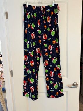 Mens Angry Birds Holiday Character Pajama Pants - Festive Red & Green Print